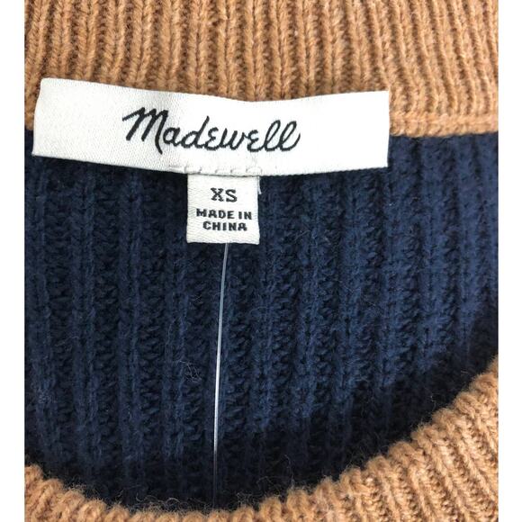 Madewell Women's Sweater Thompson Blue Tan Colorblock Pocket size XS - Picture 5 of 5